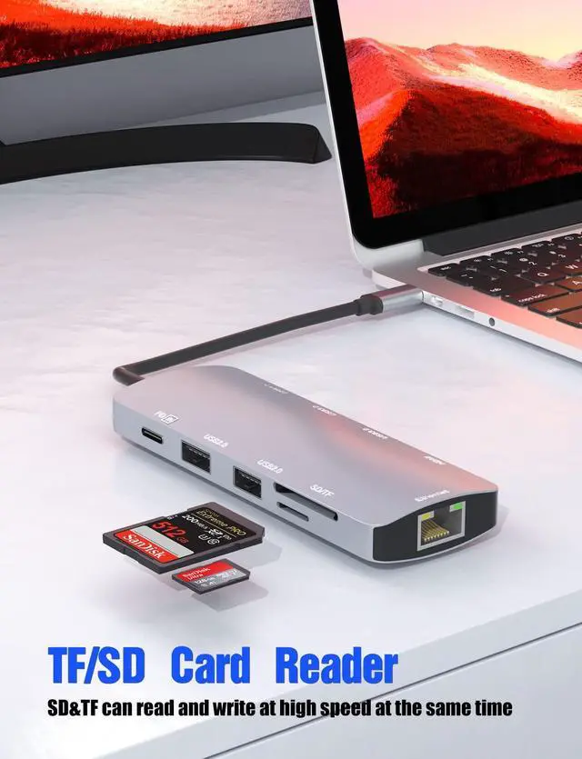 Alt view image 3 of 5 - USB C Hub, Sivxnem USB C to HDMI Adapter (4K HDMI USB3.0/2.0 SD/TF 90W PD Gigabit USB-C Dongle),USB-C Docking Station Compatible with Macbook Pro/Macbook Air/iPad Pro/Surface Pro 7/Dell XPS 13 15