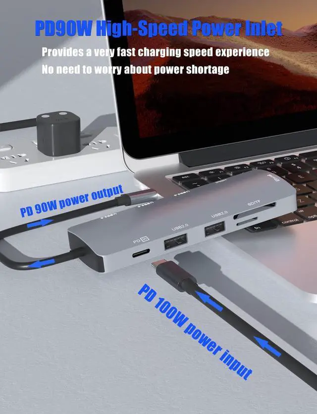 Alt view image 2 of 5 - USB C Hub, Sivxnem USB C to HDMI Adapter (4K HDMI USB3.0/2.0 SD/TF 90W PD Gigabit USB-C Dongle),USB-C Docking Station Compatible with Macbook Pro/Macbook Air/iPad Pro/Surface Pro 7/Dell XPS 13 15