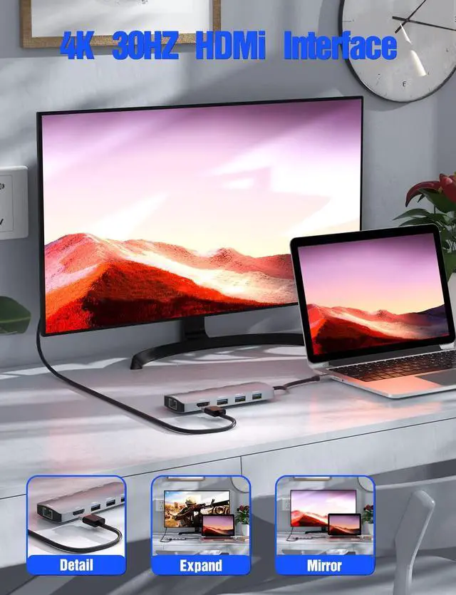 Alt view image 5 of 5 - USB C Hub, Sivxnem USB C to HDMI Adapter (4K HDMI USB3.0/2.0 SD/TF 90W PD Gigabit USB-C Dongle),USB-C Docking Station Compatible with Macbook Pro/Macbook Air/iPad Pro/Surface Pro 7/Dell XPS 13 15