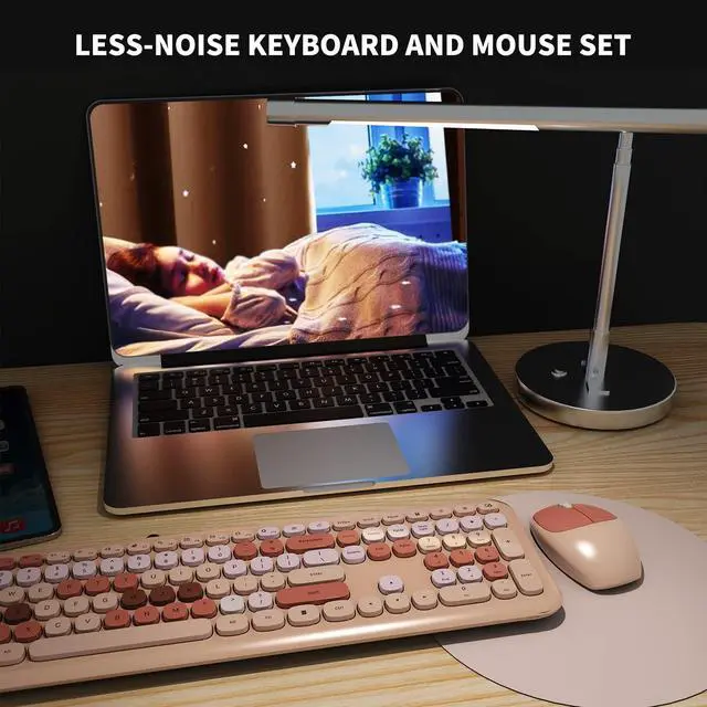 Alt view image 5 of 5 - Wireless Keyboard and Mouse Combo, Colorful Ergonomic Full Size Retro low-noise keyboard with cute keycaps, Compatible with Windows, PC, Perfer for Home and Office Keyboards (Brown)