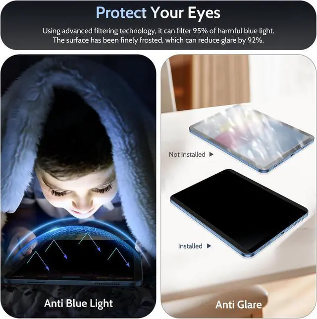 Alt view image 4 of 5 - Peslv 4 Way Magnetic Privacy Screen Protector for iPad 10th Gen 2022 (10.9 Inch), Removable 360 Degree Spy Private Black Security Filter, Anti Blue Light Glare High Sensitive Bubble-Free Easy Install