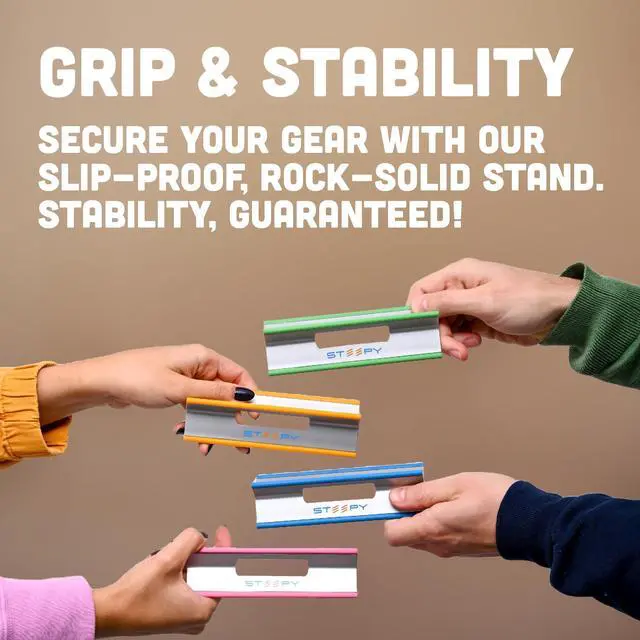 Alt view image 5 of 5 - Steepy Low Profile Laptop Stand  3 Heights Computer Stand  Plastic Laptop Riser  Lightweight Laptop Lift  Laptop Wedge - Laptop Tilt Stand - Laptop Prop - Laptop Angle Wedge (Orange, 5 Pack)