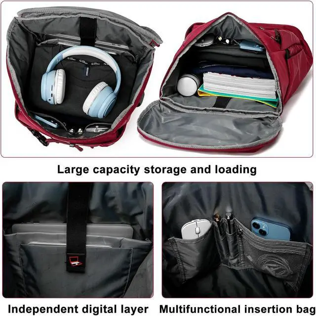 Alt view image 3 of 5 - Asenlin Travel Backpack for Women Men,40L Extra Large Hiking Backpack 17 Inch Carry on Backpack Water Resistant for Casual Daypack Gym Backpack-Red