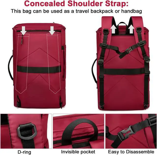 Alt view image 4 of 5 - Asenlin Travel Backpack for Women Men,40L Extra Large Hiking Backpack 17 Inch Carry on Backpack Water Resistant for Casual Daypack Gym Backpack-Red