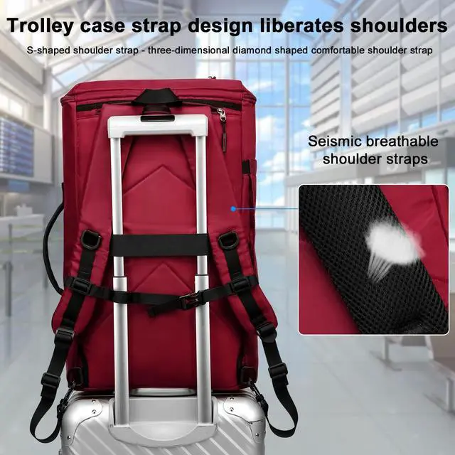 Alt view image 5 of 5 - Asenlin Travel Backpack for Women Men,40L Extra Large Hiking Backpack 17 Inch Carry on Backpack Water Resistant for Casual Daypack Gym Backpack-Red