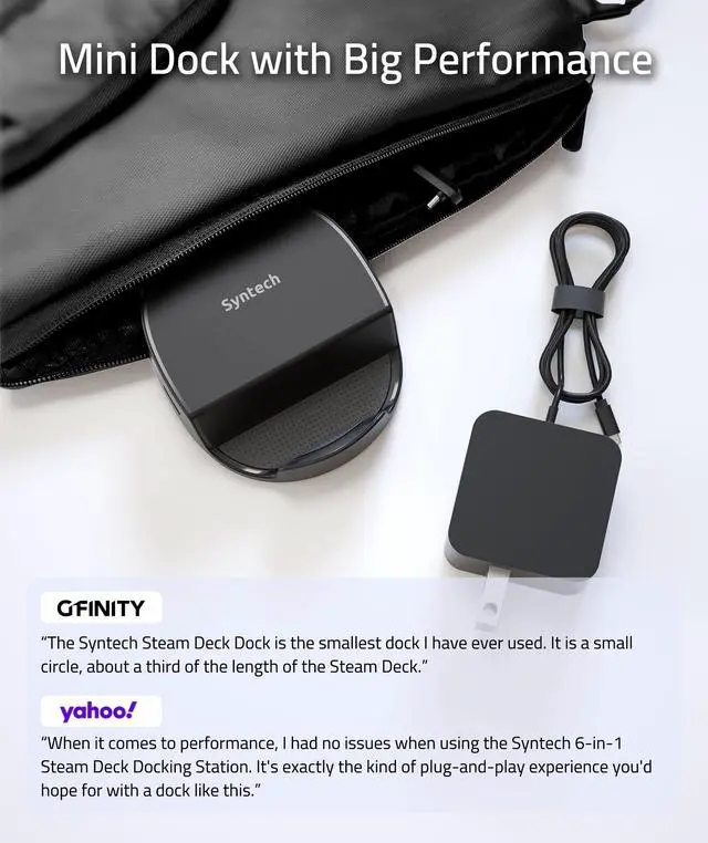 Alt view image 2 of 5 - Syntech Mini Dock Compatible with Steam Deck/Steam Deck OLED/ROG Ally, 6-in-1 Docking Station with HDMI 2.0 4K@60Hz, Gigabit Ethernet, 3 x USB 3.0, PD Charging Stable Round Doc