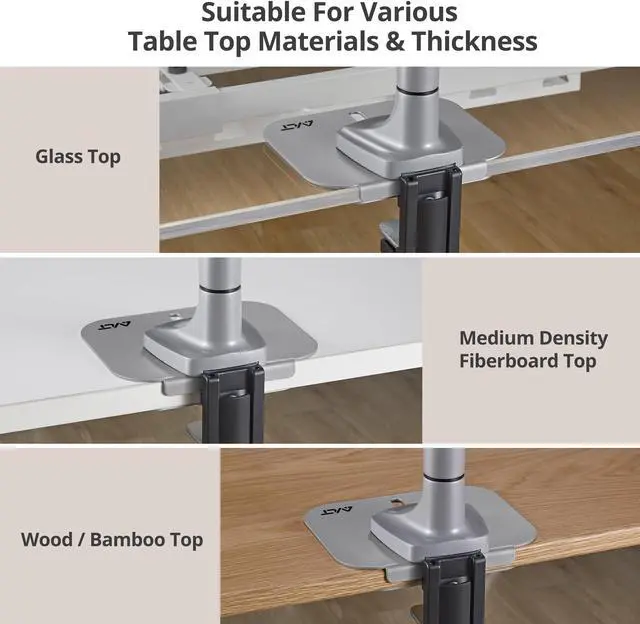 Alt view image 2 of 5 - AVLT Adjustable Reinforcement Plate Bracket Mount for Fragile Tabletop - Supports Monitor Stand with C Clamp Or Grommet Installation - Gray
