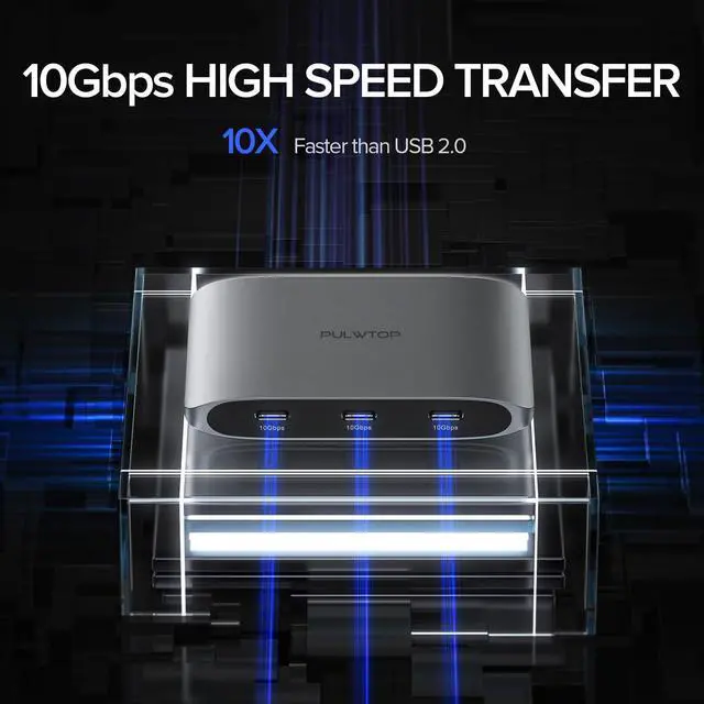 Alt view image 4 of 5 - PULWTOP 6-in-1 USB C Hub with 4K HDMI,3 USBC 10 Gbps Data Ports, Full-Featured USB-C100W Power Delivery+10 Gbps Data Ports+4K DP