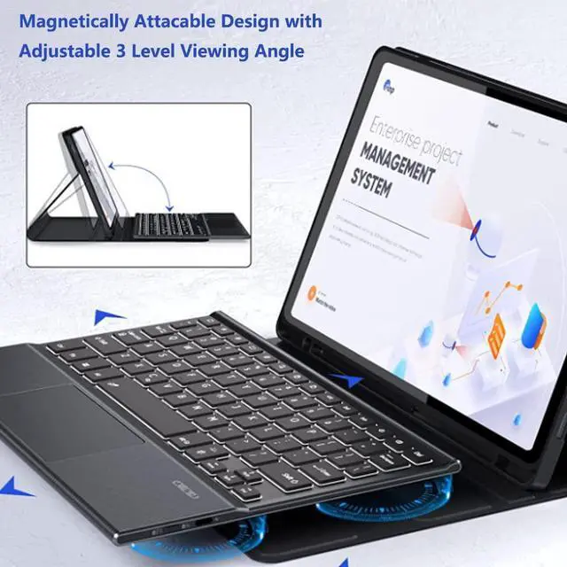 Alt view image 3 of 5 - QYiiD Backlit Touchpad Keyboard Case for Galaxy Tab S10 Ultra/S9 Ultra/S8 Ultra, PU Leather Stand Cover with S Pen Holder & 7 Colors Backlight Keyboard for 14.6" Tab S8/S9/S10 Ultra, Black