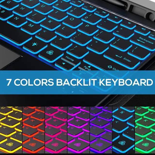 Alt view image 4 of 5 - QYiiD Backlit Touchpad Keyboard Case for Galaxy Tab S10 Ultra/S9 Ultra/S8 Ultra, PU Leather Stand Cover with S Pen Holder & 7 Colors Backlight Keyboard for 14.6" Tab S8/S9/S10 Ultra, Black