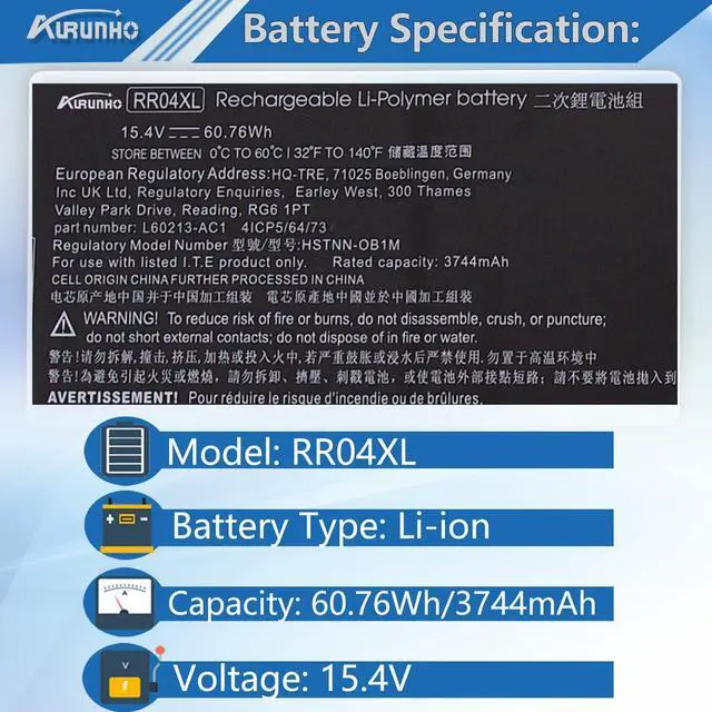 Alt view image 2 of 5 - RR04XL L60373-005 Laptop Battery Replacement for HP Spectre X360 13 13-AW 13-AW0000 13-AW0900 13-AW0001LA 13-AW0023DX 13-AW0105NC 13-AW0200ND 13-AW0015NG 13-AW0050TU HSTNN-DB9K L60213-AC1 60.76Wh