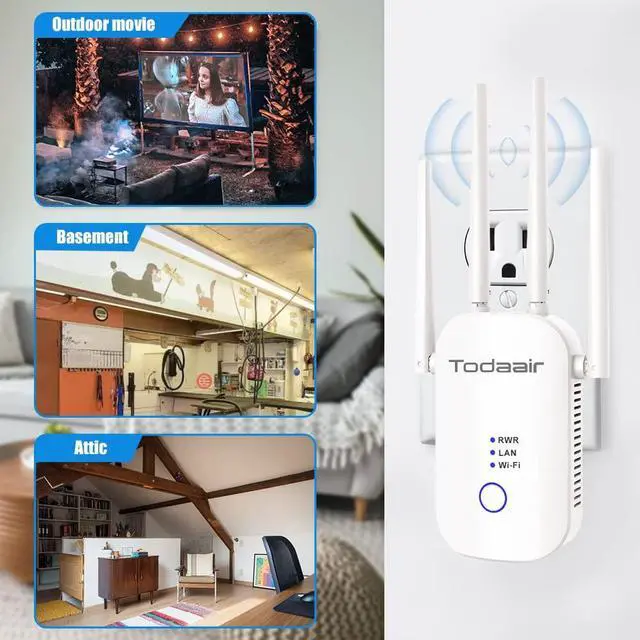 Alt view image 4 of 5 - 1200Mbps WiFi Range Extender Signal Booster, Covers up to 3500Sq. ft and 35 Devices, 2.4 & 5GHz Dual Band WiFi Repeater with Ethernet/LAN Port