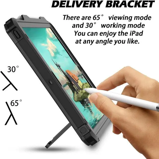 Alt view image 3 of 5 - Transy for Waterproof iPad 10.2 Case, Waterproof iPad 9th /8th/7th Generation Case Built-in Screen Protector, Full Body Shockproof Protection Case with Strap for iPad 10.2 inches 2021/2020/2019