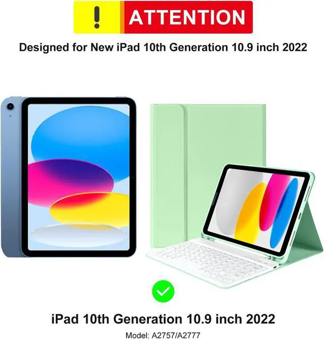 Alt view image 2 of 5 - TQQ iPad 10th Generation Case with Keyboard (10.9", 2022),iPad Keyboard Case for 10.9" 10th Gen, Detachable - Pencil Holder - Flip Stand Cover - Keyboard Case for iPad 10th Gen 10.9 inch 2022 Green