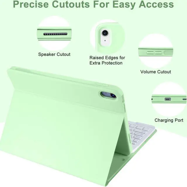 Alt view image 3 of 5 - TQQ iPad 10th Generation Case with Keyboard (10.9", 2022),iPad Keyboard Case for 10.9" 10th Gen, Detachable - Pencil Holder - Flip Stand Cover - Keyboard Case for iPad 10th Gen 10.9 inch 2022 Green