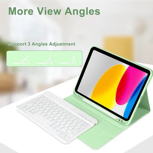 Alt view image 4 of 5 - TQQ iPad 10th Generation Case with Keyboard (10.9", 2022),iPad Keyboard Case for 10.9" 10th Gen, Detachable - Pencil Holder - Flip Stand Cover - Keyboard Case for iPad 10th Gen 10.9 inch 2022 Green