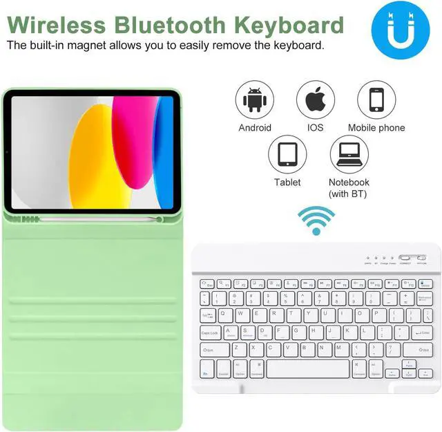 Alt view image 5 of 5 - TQQ iPad 10th Generation Case with Keyboard (10.9", 2022),iPad Keyboard Case for 10.9" 10th Gen, Detachable - Pencil Holder - Flip Stand Cover - Keyboard Case for iPad 10th Gen 10.9 inch 2022 Green