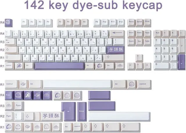 Alt view image 2 of 5 - Tsungup PBT Keycaps, 142 Keys Cherry Profile Keycap Dye Sublimation Taro Crisp Customized Keycaps for ANSI Layout Cherry MX Switches Mechanical Keyboards