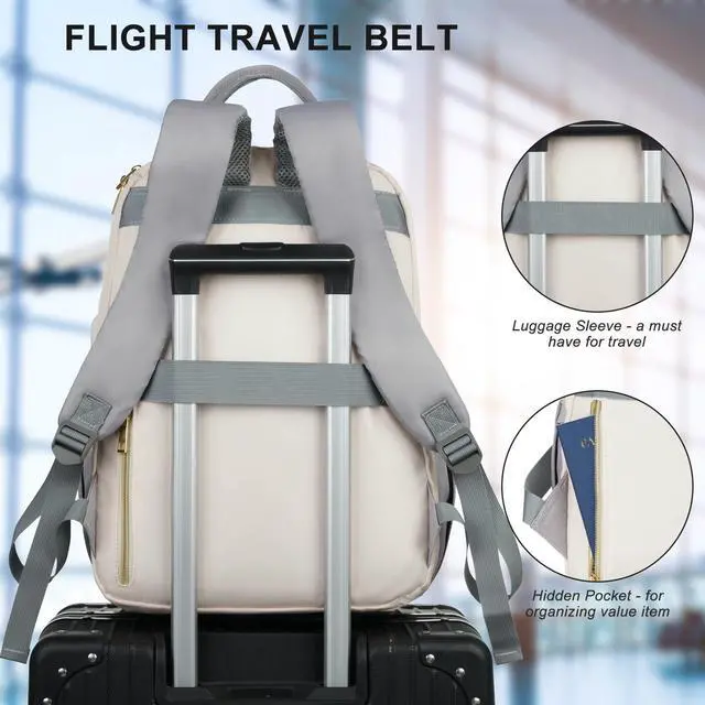 Alt view image 5 of 5 - RJEU Teen Girls School Backpack,15.6in Laptop Bag for Women,Big Schoolbag for Travel Work Nurse Teacher Uni,Gray-Beige