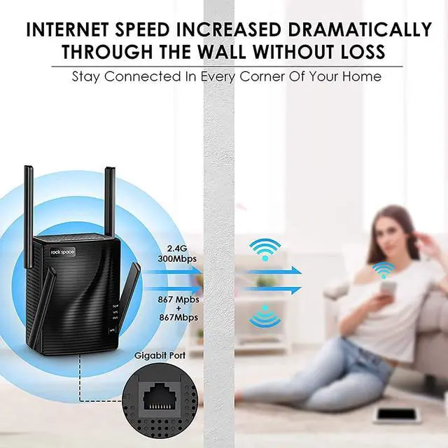 Alt view image 2 of 5 - rockspace WiFi Extenders Signal Booster for Home, 2100 Mbps, WiFi Range Extender, WiFi Repeater, Wireless Extender for Home, 5G&2.4G Dual Band, Gigabit Port&WPS Button, 360 Degree Full Coverage