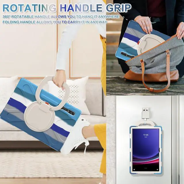 Alt view image 4 of 5 - BATYUE Case for Samsung Galaxy Tab S10, S9, S8 14.6" - Shockproof Protective Tablet Case with Shoulder Strap & Kickstand. Colorful Blue