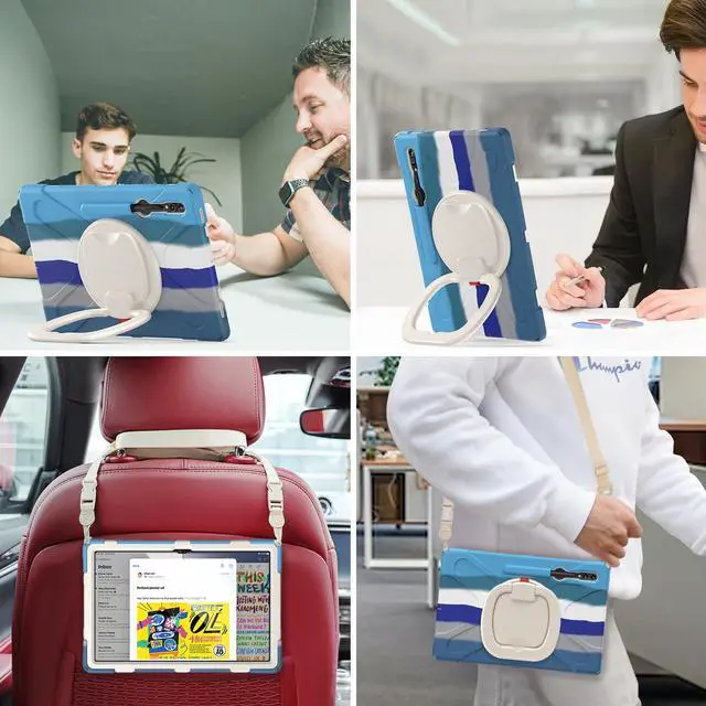 Alt view image 5 of 5 - BATYUE Case for Samsung Galaxy Tab S10, S9, S8 14.6" - Shockproof Protective Tablet Case with Shoulder Strap & Kickstand. Colorful Blue