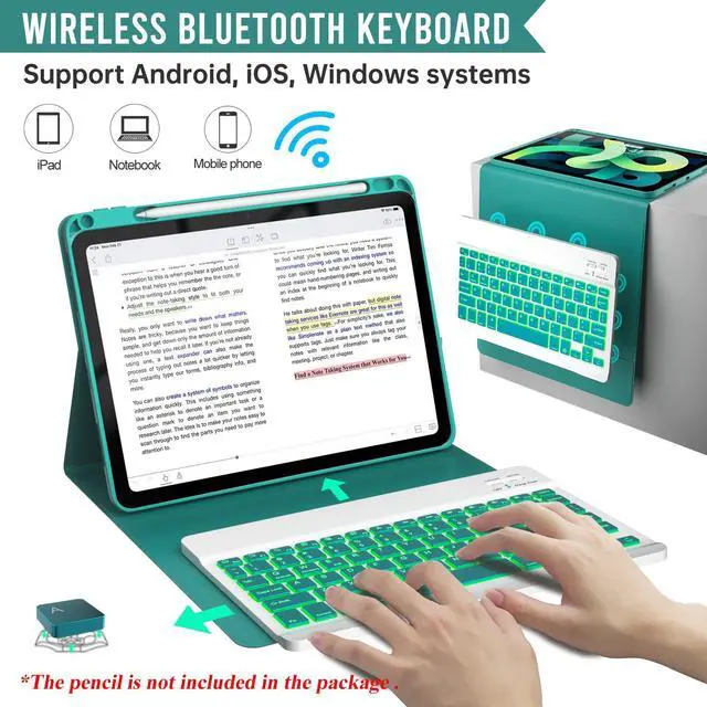 Alt view image 5 of 5 - Keyboard case for ipad Air 11 inch(M2 2024)/10.9 Inch Air 5th 4th Generation & iPad Pro 11 inch (1st/2nd/3rd/4th Gen) 360deg rotational case Folio Cover with Pencil Holder - Backlit Detachable-(Teal)