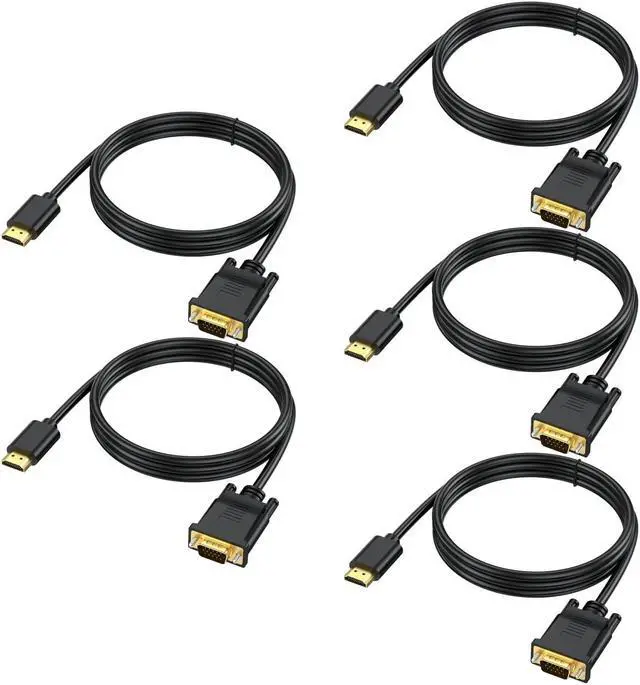Main image of URELEGAN 6ft HDMI to VGA Cable 5-Pack, 1080P HD Video, Compatible with Computer, Laptop, Monitor, Projector, HDTV