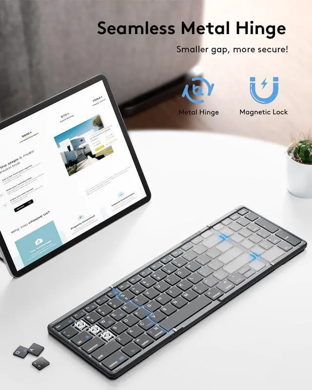 Alt view image 4 of 5 - Foldable Bluetooth Keyboard with Numeric Keypad, Samsers Full-Size Wireless Folding Keyboard with PU Leather, Portable Travel Keyboard for iOS Android Windows Mac OS, Support 3 Device(BT5.1 x 3)-Black