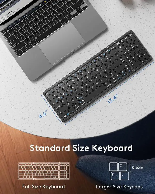 Alt view image 3 of 5 - Foldable Bluetooth Keyboard with Numeric Keypad, Samsers Full-Size Wireless Folding Keyboard with PU Leather, Portable Travel Keyboard for iOS Android Windows Mac OS, Support 3 Device(BT5.1 x 3)-Black