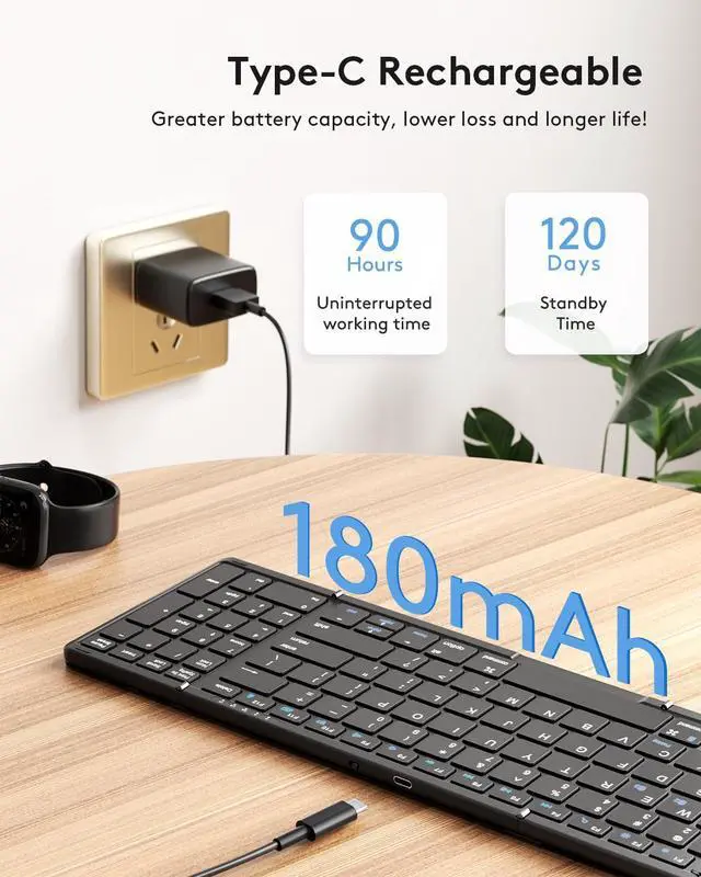 Alt view image 5 of 5 - Foldable Bluetooth Keyboard with Numeric Keypad, Samsers Full-Size Wireless Folding Keyboard with PU Leather, Portable Travel Keyboard for iOS Android Windows Mac OS, Support 3 Device(BT5.1 x 3)-Black