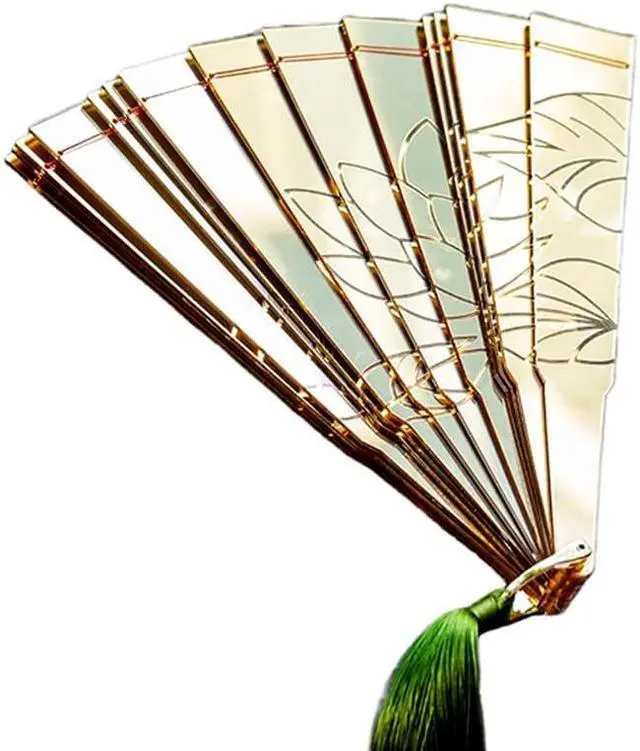 Alt view image 3 of 5 - Seaehey Anime Doma Hand Fan Demon Cosplay Douma Folding Fans Prop Japanese War Fan Weapon Halloween Accessories (Acrylic Gold Fan)