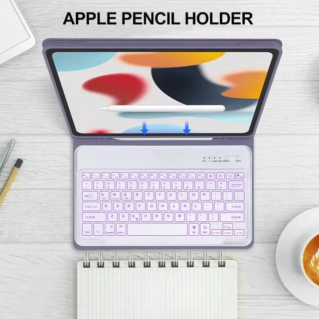Alt view image 5 of 5 - SENGBIRCH Keyboard Case for iPad Air 13 (M3/M2), Keyboard for iPad Pro 12.9 inch Case 3/4/5/6th Gen,Smart Cover for Air 13 Key Board with Pen Holder, 7 Colors Backlit, Detachable Keypad, Grey Purple