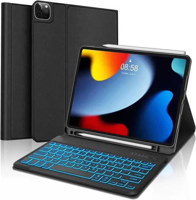 Main image of Keyboard Case for iPad Pro 12.9-inch - 3rd, 4th, 5th, 6th Gen (2018~2022), Magic Keyboard for iPad Air 13 inch M3/M2, 7 Colors Backlit, Bluetooth Detachable Keypad Folio with Pencil Holder, Black