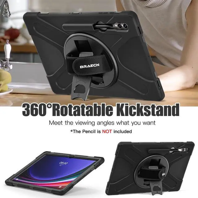 Alt view image 5 of 5 - BRAECNstock for Samsung Galaxy Tab S10 Ultra/S9 Ultra/S8 Ultra Case 14.6" 2024/2023/2022 Shockporoof Samsung Tablet 14.6 inch Case with Pencil Holder Rotating Hand Strap & Stand Shoulder Strap - Black