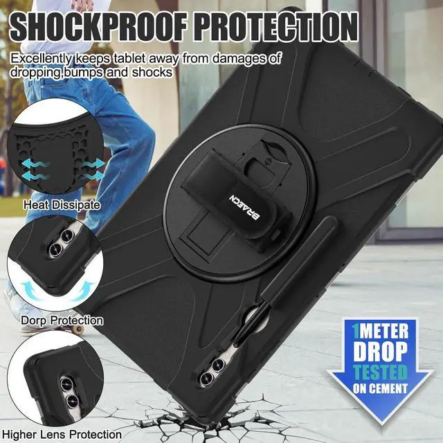 Alt view image 3 of 5 - BRAECNstock for Samsung Galaxy Tab S10 Ultra/S9 Ultra/S8 Ultra Case 14.6" 2024/2023/2022 Shockporoof Samsung Tablet 14.6 inch Case with Pencil Holder Rotating Hand Strap & Stand Shoulder Strap - Black