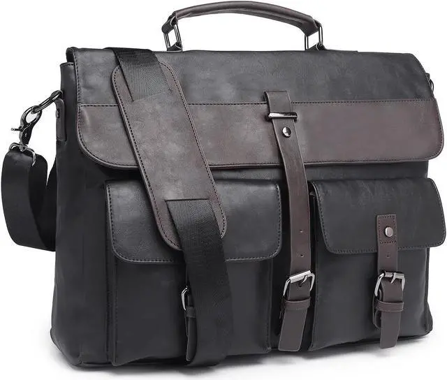 Main image of Leather Messenger Bag for Men,15.6 Inch Vintage Mens Laptop Bag Water Resistant Business Travel Briefcase Satchel Work Computer Bag Black