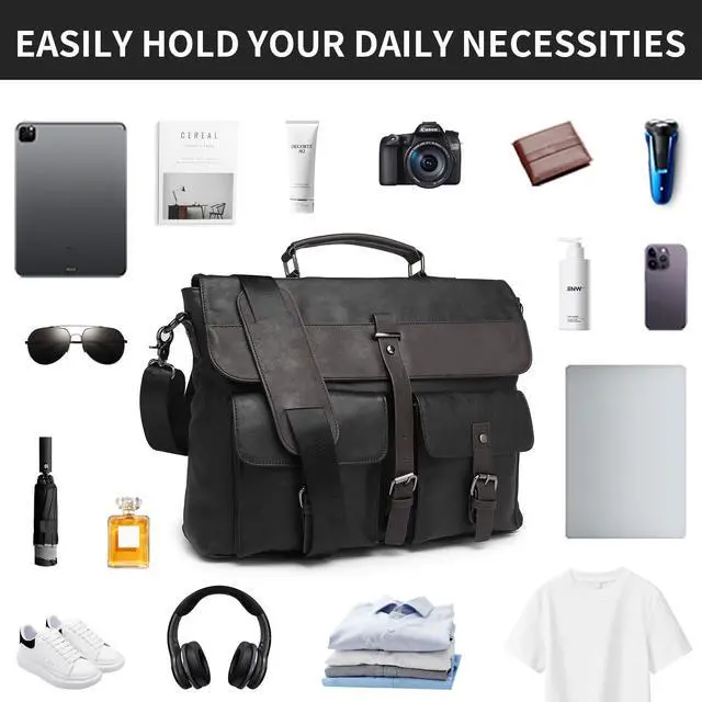 Alt view image 4 of 5 - Leather Messenger Bag for Men,15.6 Inch Vintage Mens Laptop Bag Water Resistant Business Travel Briefcase Satchel Work Computer Bag Black