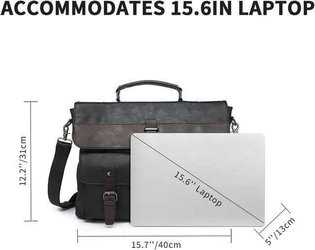 Alt view image 5 of 5 - Leather Messenger Bag for Men,15.6 Inch Vintage Mens Laptop Bag Water Resistant Business Travel Briefcase Satchel Work Computer Bag Black