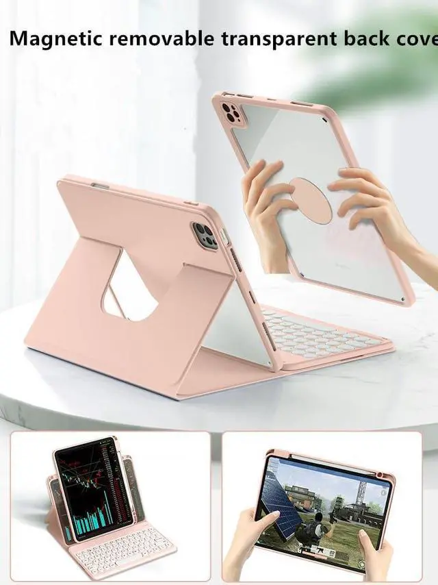 Alt view image 2 of 5 - SENLAN Rotatable iPad 10 Keyboard case Magnet Detachable Transparent Back Cover iPad 10th Generation 2022 BT Keyboard with Pencil Holder Horizontal/Vertical Stand (iPad 10(2022), Pink)