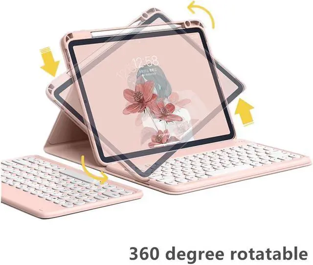 Alt view image 3 of 5 - SENLAN Rotatable iPad 10 Keyboard case Magnet Detachable Transparent Back Cover iPad 10th Generation 2022 BT Keyboard with Pencil Holder Horizontal/Vertical Stand (iPad 10(2022), Pink)