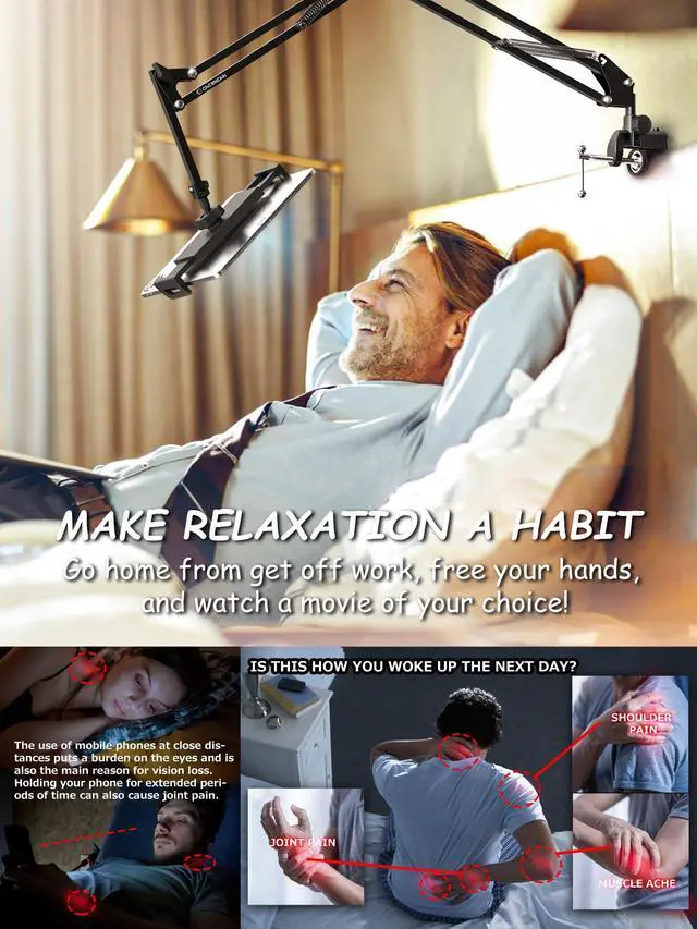 Alt view image 2 of 5 - CACENCAN Foldable Tablet Stand, Tablet Mount Adjustable for Bed,Universal Flexible Tablet Holder with 360 Degree Rotation for iPad/iPhoneX/iPad Pro/N-Switch,or Other 4.5~13.5 Inches Devices (Black)