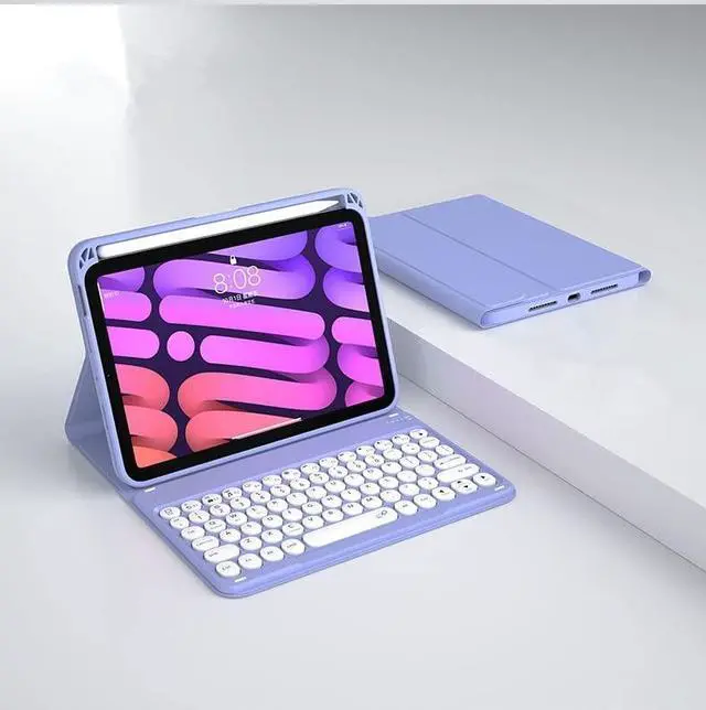 Alt view image 5 of 5 - kaitesi Keyboard Case for iPad Mini 6th Generation 8.3" - iPad Mini 6 2021 Keyboard - Pencil Holder Charging - Wireless Detachable Keyboard Round Keys - Smart Folio Tablet Cover (Purple)
