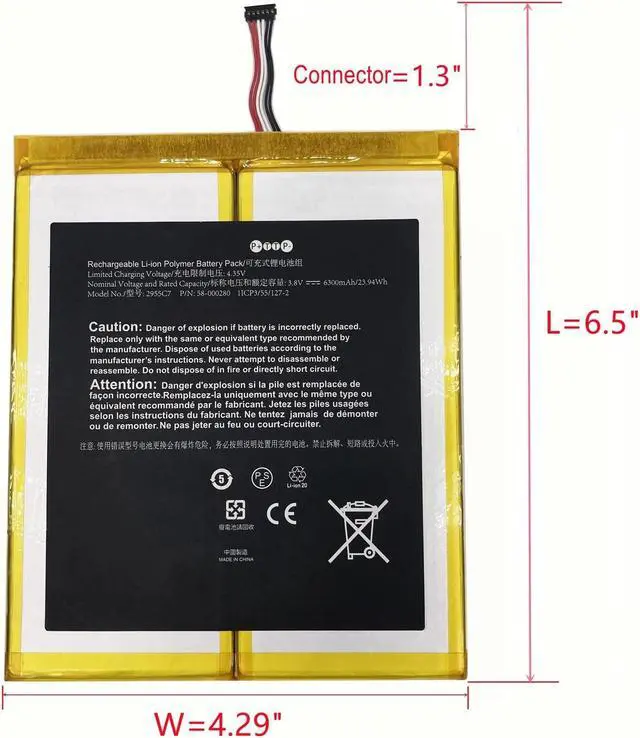 Alt view image 2 of 3 - Replacement Battery Compatible with Tablet 58/000280 2955/C7 A21/10 3.8V 6300mAh