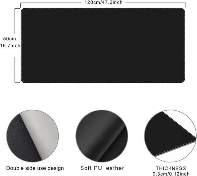 Alt view image 2 of 5 - Chihein PU Leather Desk Mat 59" x 24" Dual Side Office Desk Pad, Ultra Large Mouse Pad, Waterproof Writing Desk pad for Office/Home/Gaming (Black/Gray)