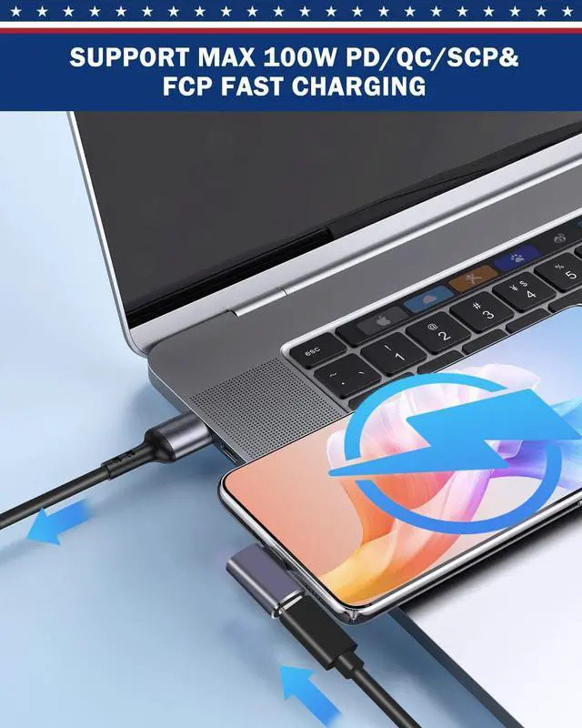 Alt view image 2 of 5 - ShineeKee 90 Degree Right Angle USB C Adapter 40Gbps Data Transfer USB 4.0/Thunderbolt 4 Type C Male to Female Connector Extender for Mobile Phone, Switch, Steam Deck, Tablet, Laptop (12 Pack)