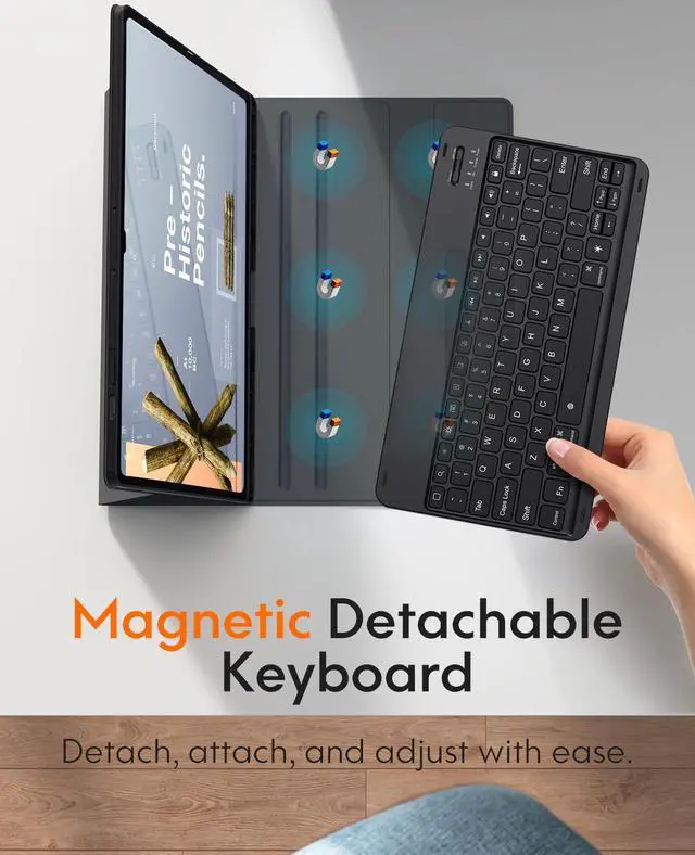 Alt view image 4 of 5 - CHESONA Keyboard Case for Samsung Galaxy Tab S10+/S9 FE+/S9+ 12.4, 7-Color Backlit Keyboard with S Pen Holder, Magnetic Detachable Wireless Keyboard & Slim Cover for S9 Plus/S9 FE Plus 2023, Black