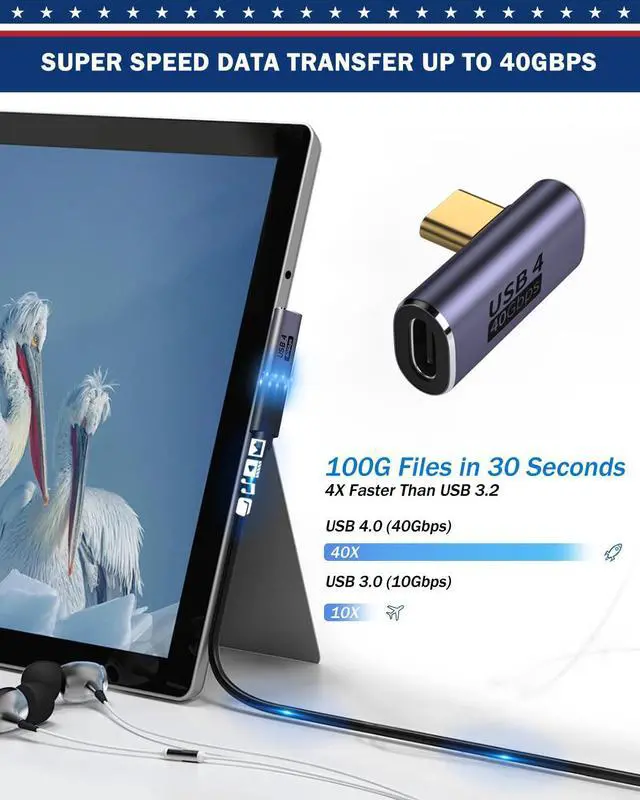 Alt view image 4 of 5 - ShineeKee 90 Degree Right Angle USB C Adapter 40Gbps Data Transfer USB 4.0/Thunderbolt 4 Type C Male to Female Connector Extender for Mobile Phone, Switch, Steam Deck, Tablet, Laptop (12 Pack)