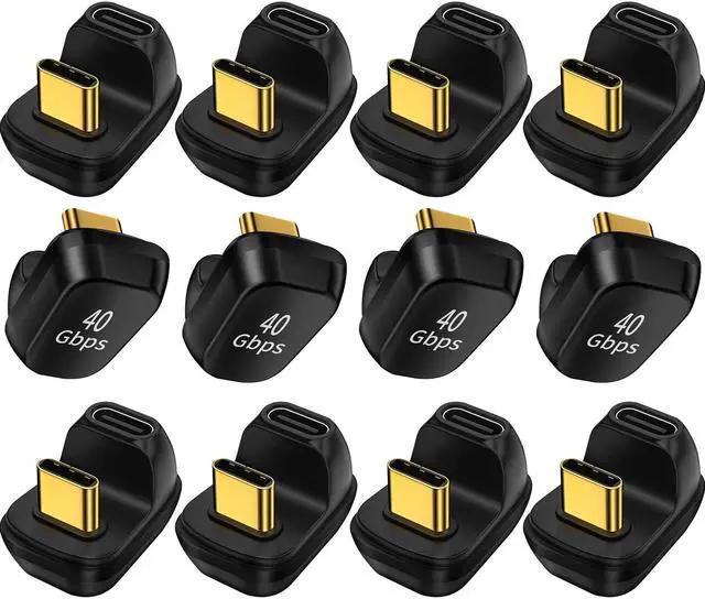 Main image of ShineeKee 180 Degree USB C Adapter U Shape 40Gbps Data Transfer USB 4.0/Thunderbolt 4 Type C Male to Female Connector Extender for Mobile Phone, Switch, Steam Deck, Tablet, Laptop (12 Pack)
