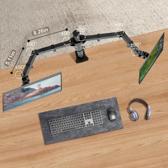 Alt view image 4 of 5 - C-MOUNTS Dual Monitor Desk Mount Easily Set UpFully Adjustable Monitor Mount for 2 Monitors Up to 32 Inch,Heavy Duty Dual Monitor Stand Holds up to 22 LBS